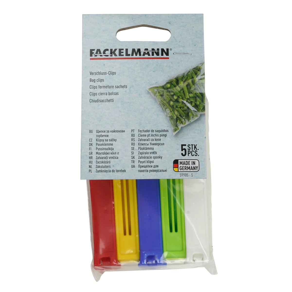 Lot de 5 clips colorés pour fermeture de sachet Fackelmann Tecno Facke