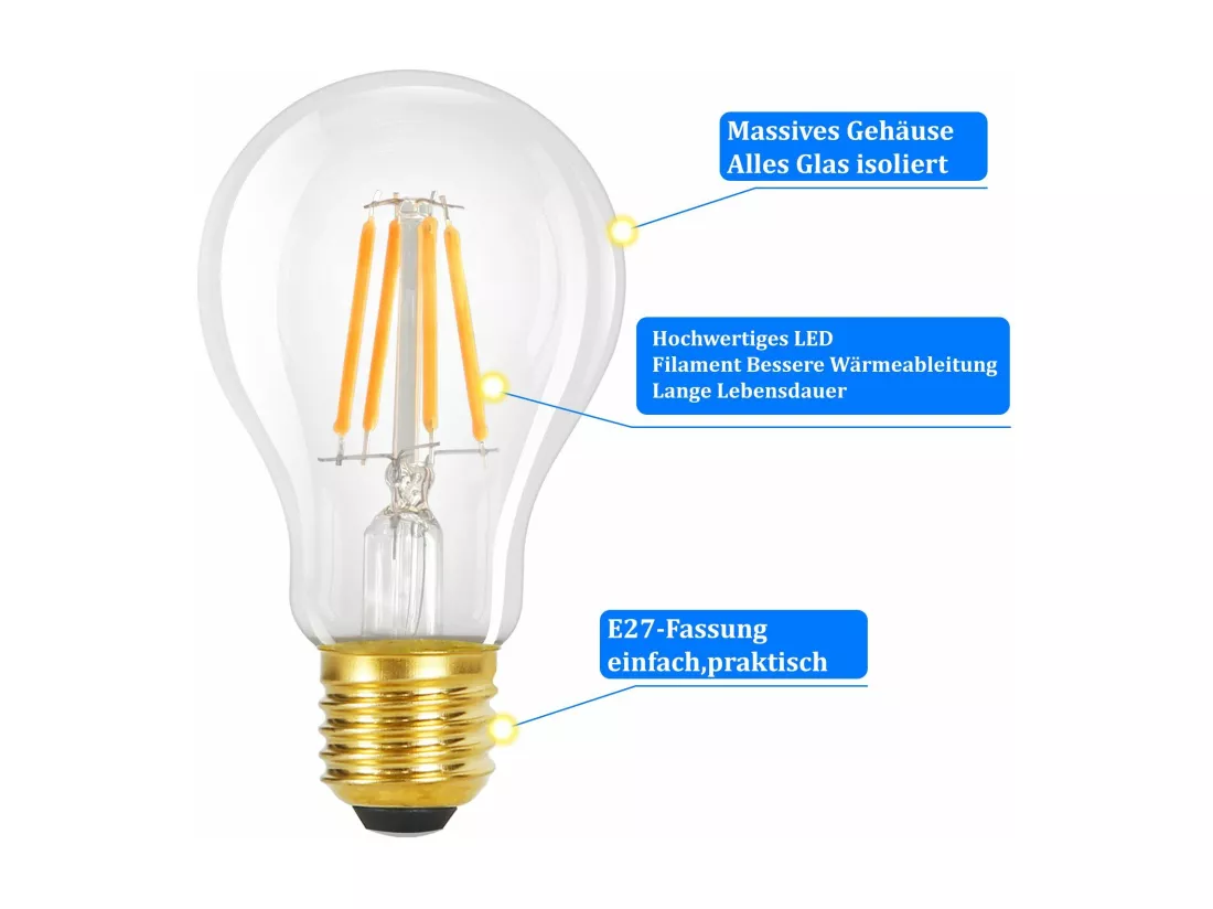 NETTLIFE Lot de 6 ampoules LED E27 : lampe vintage A60 Edison de 4W 2700K blanc chaud à filament rétro économie d'énergie pour maison non dimmable