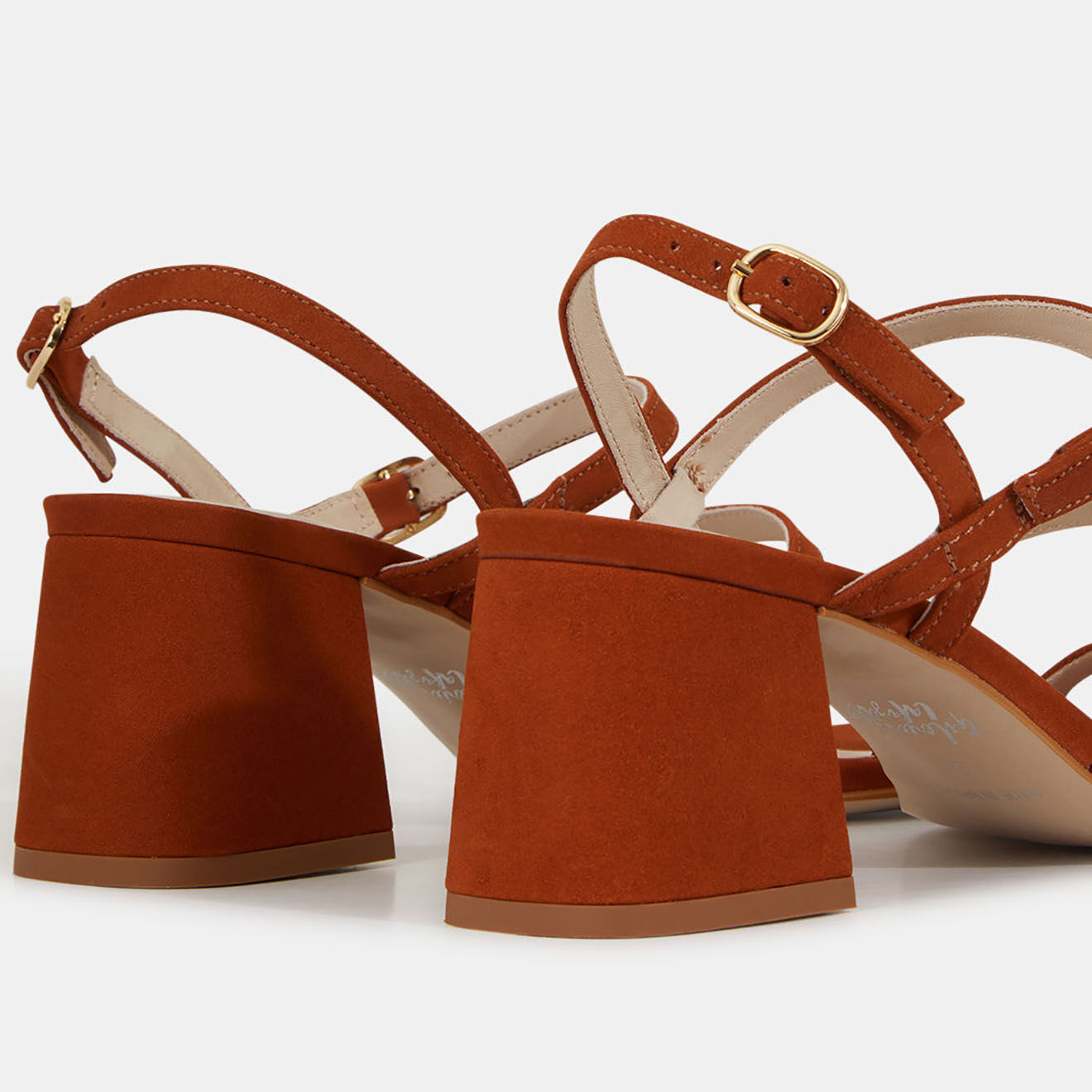 Galeries Lafayette Sandales à talon en Cuir orange brique - Talon 6 cm