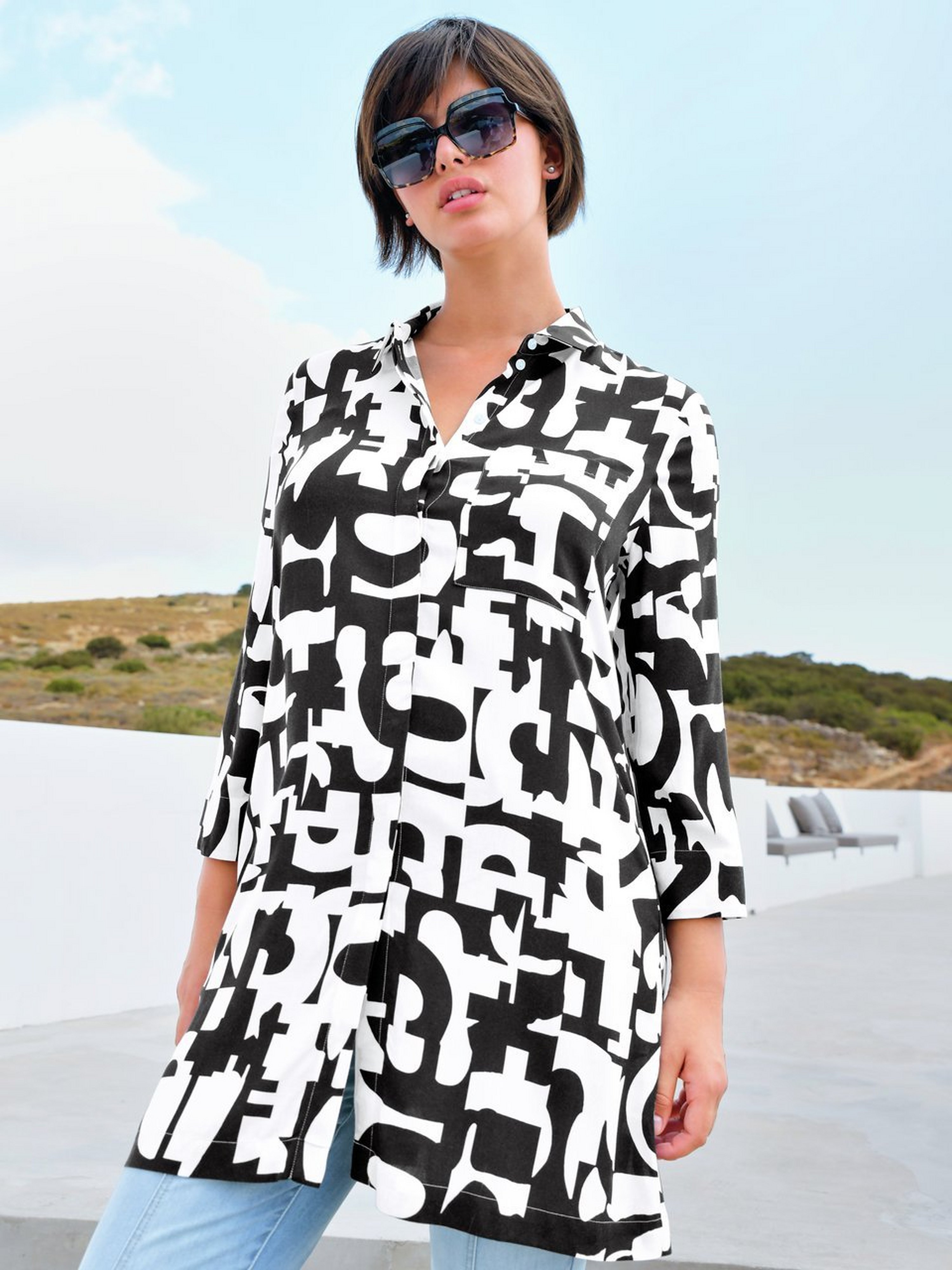 Long-Bluse mit 3/4-Arm