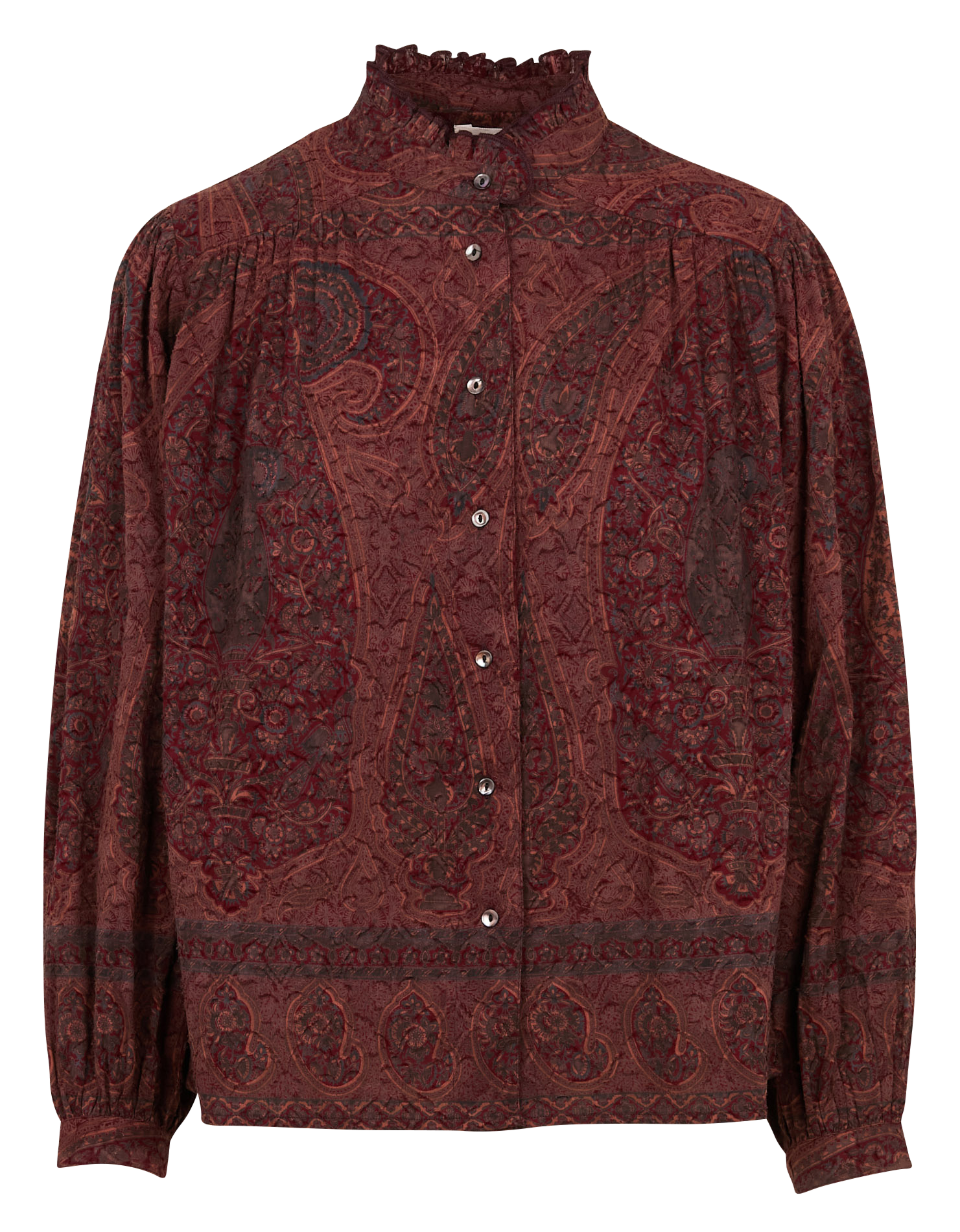 TAJARO - Chemise droite col montant en coton | Rouge
