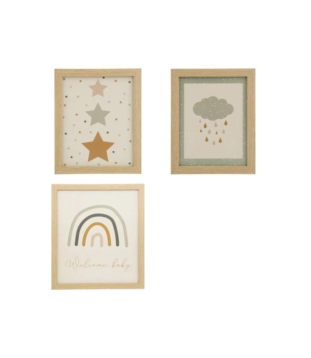 Lot de 3 Cadres Photos Bébé 40cm Beige & Blanc