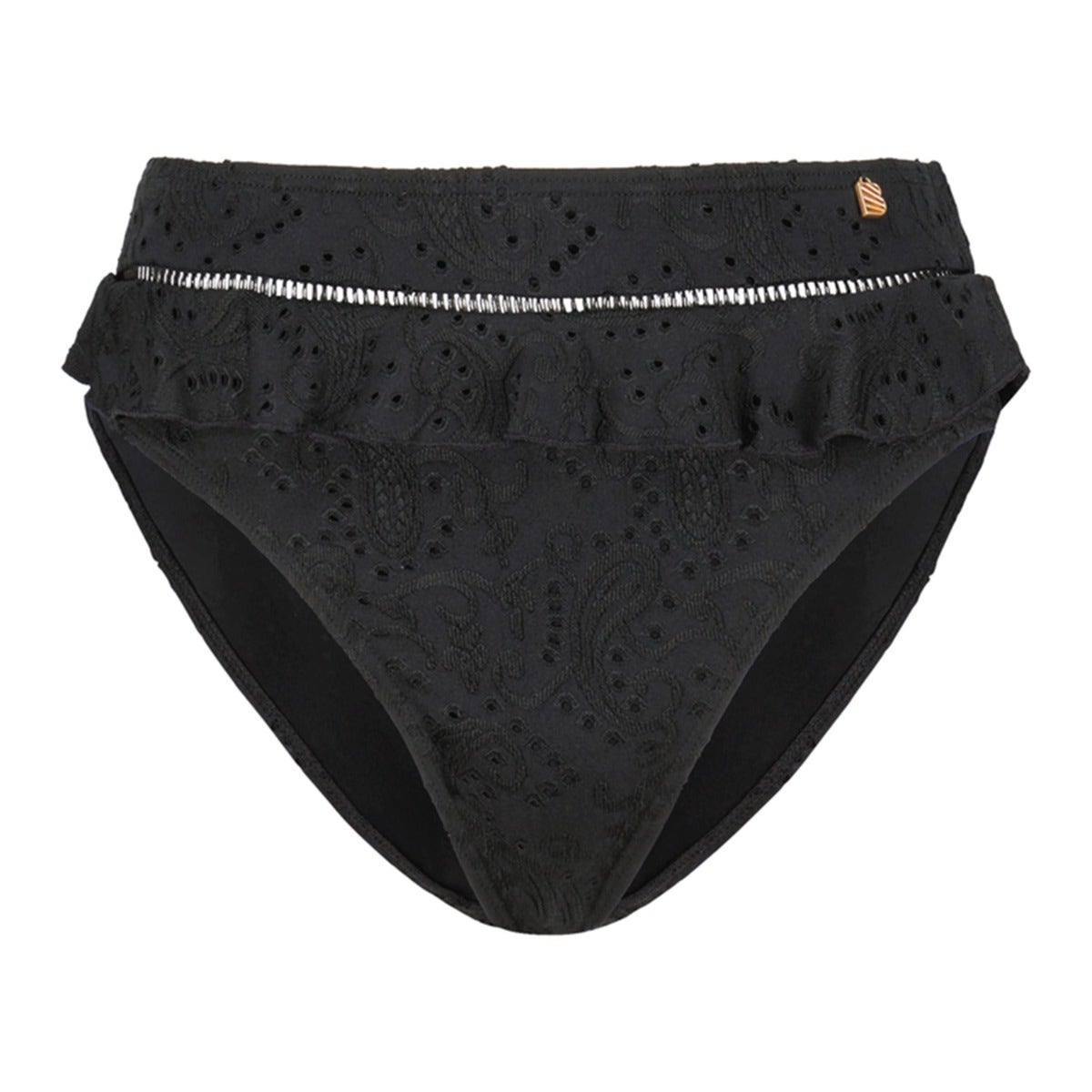 Beachlife  Black Embroidery high-waist bikinibroekje