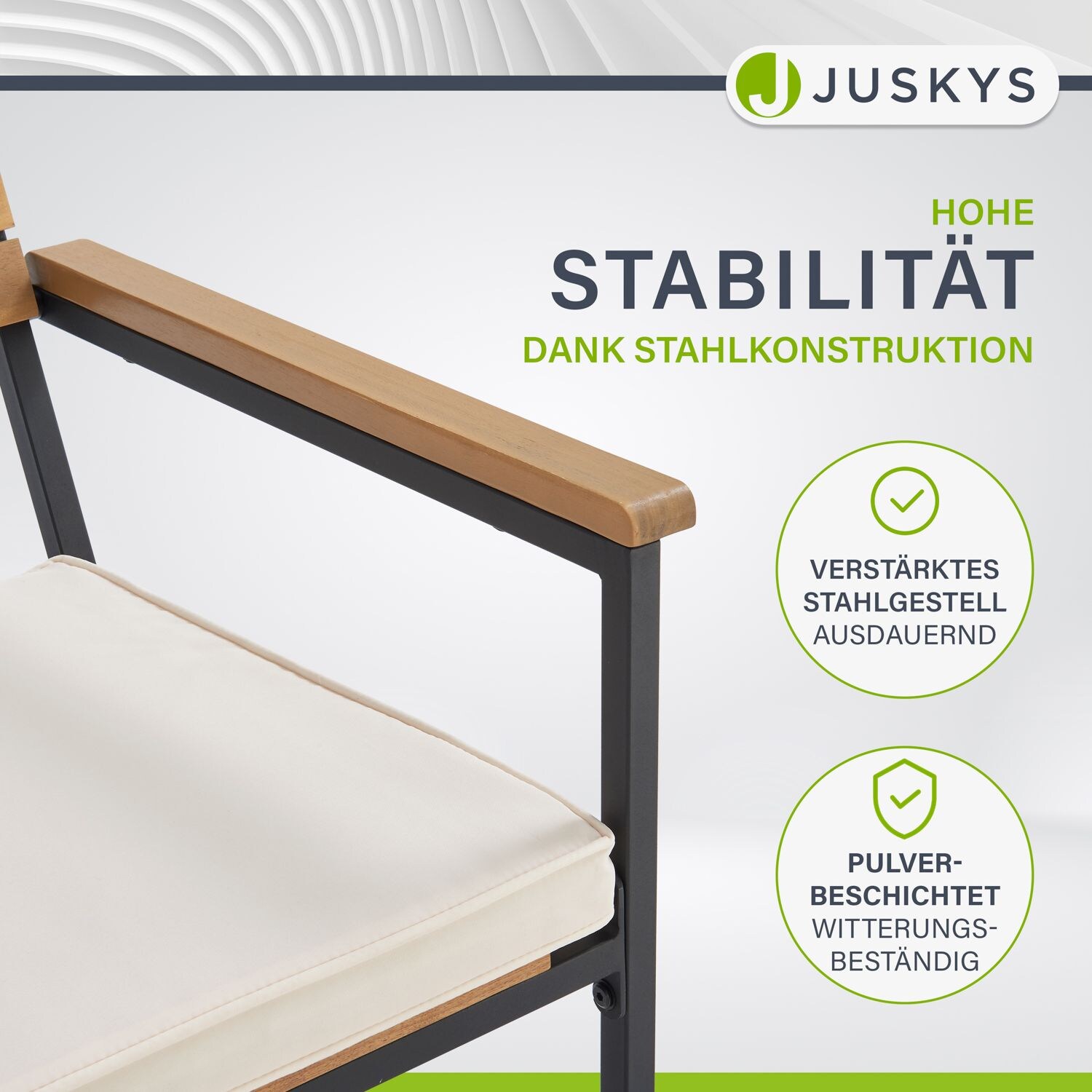 Juskys Akazienholz Gartengarnitur Rhodos - Tisch, 4 Stühle & Auflagen - Gartenmöbel Set - Holz Möbel