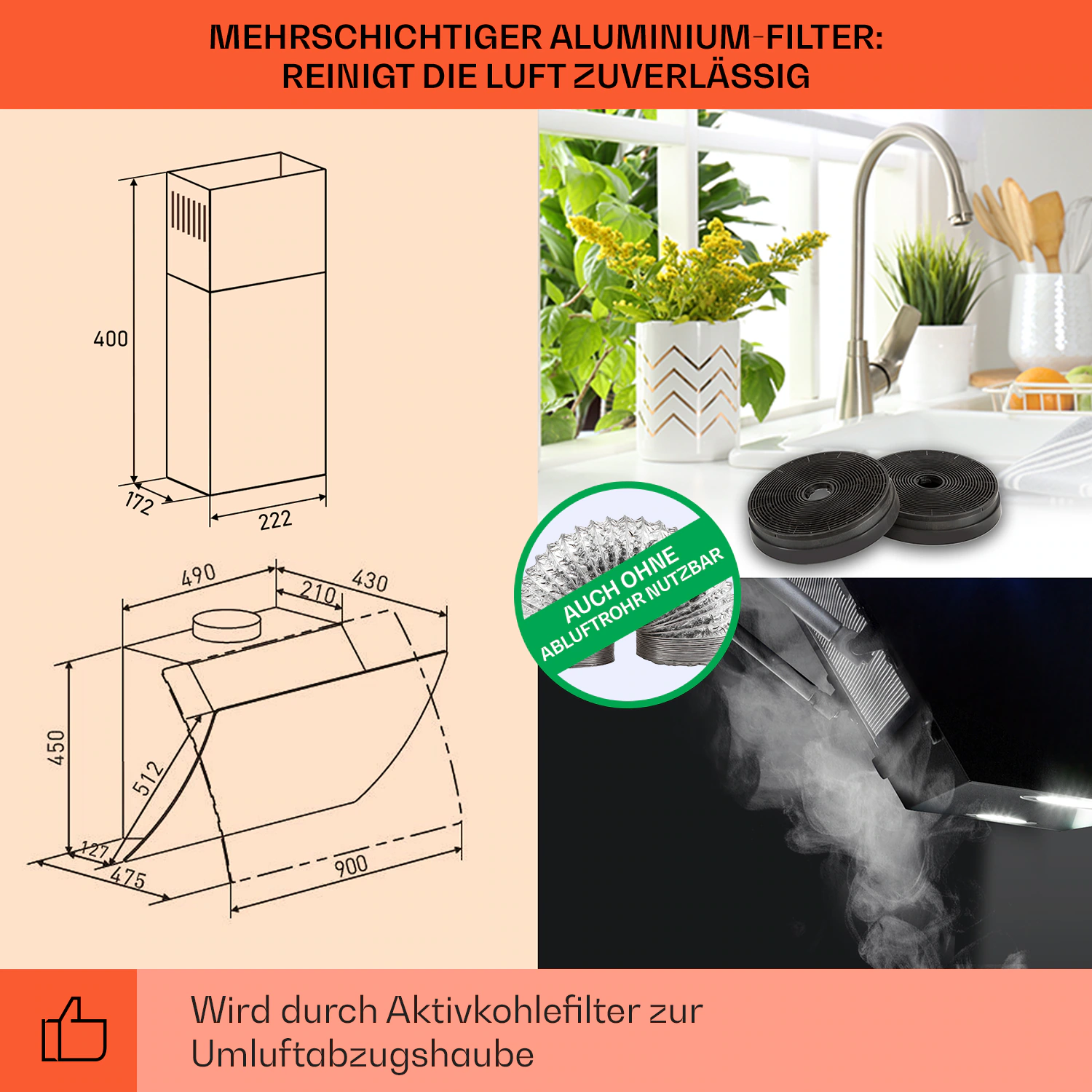 Clara 90 Dunstabzugshaube Glas 509 m³/h Touch Ambiente-Licht Weiß