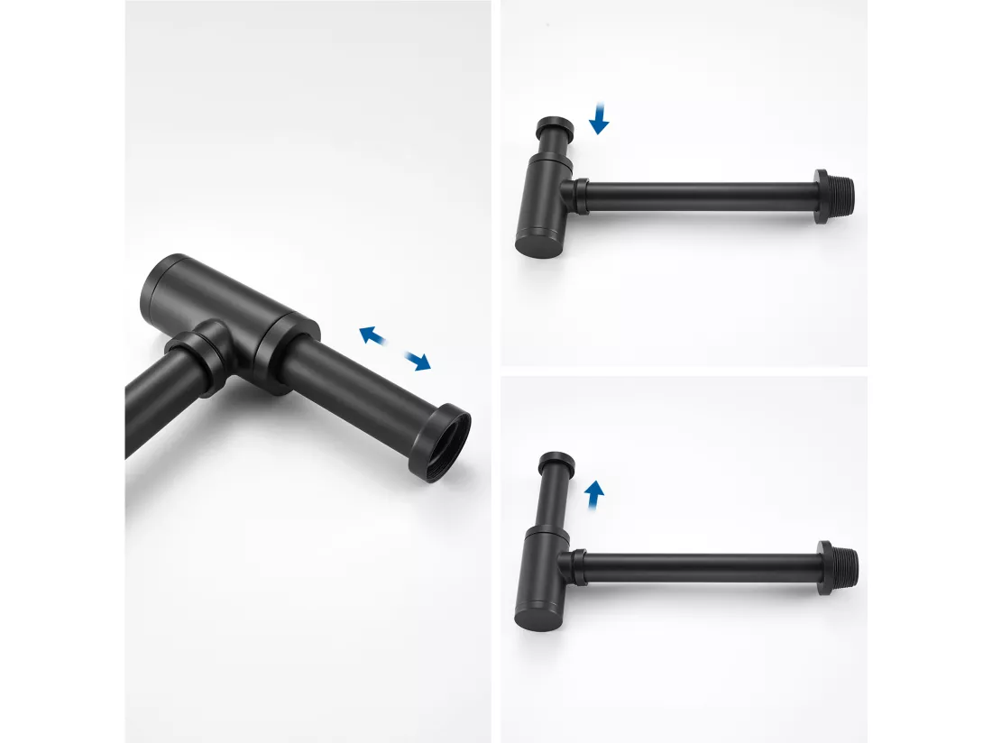 Siphon de Lavabo Inoxydable,Auralum max Universel Siphon Design 1 1/4,Piège à Déchets avec Extra Long Tube d'extension,Anti Odeur Anti-fuite,Noir