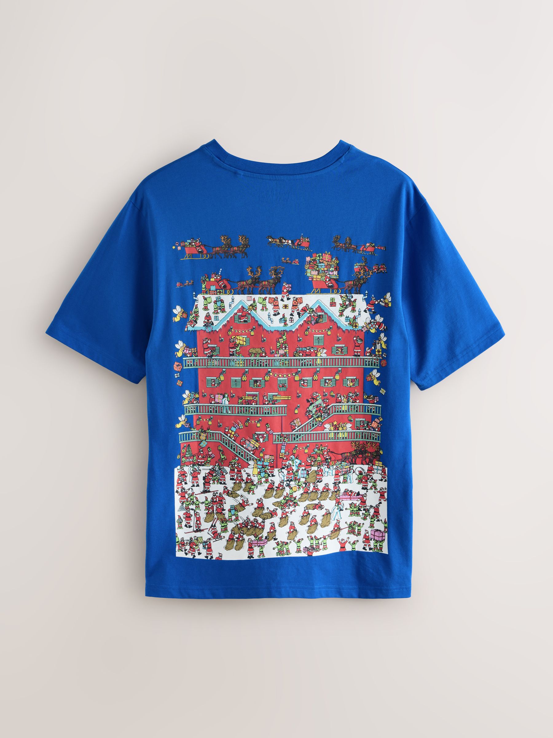 Blauwe Waar is Wally - Normale Pasvorm - Kerstmis T-shirt met grafische print