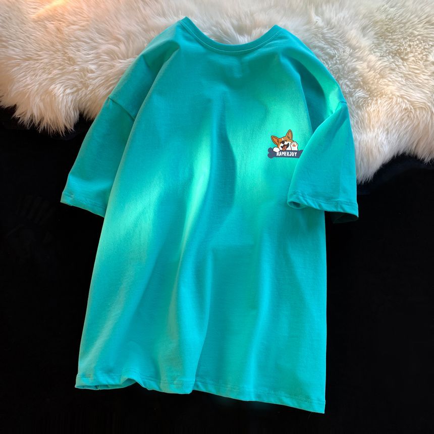 Breeson - T-shirt met hondenprint en elleboogmouwen