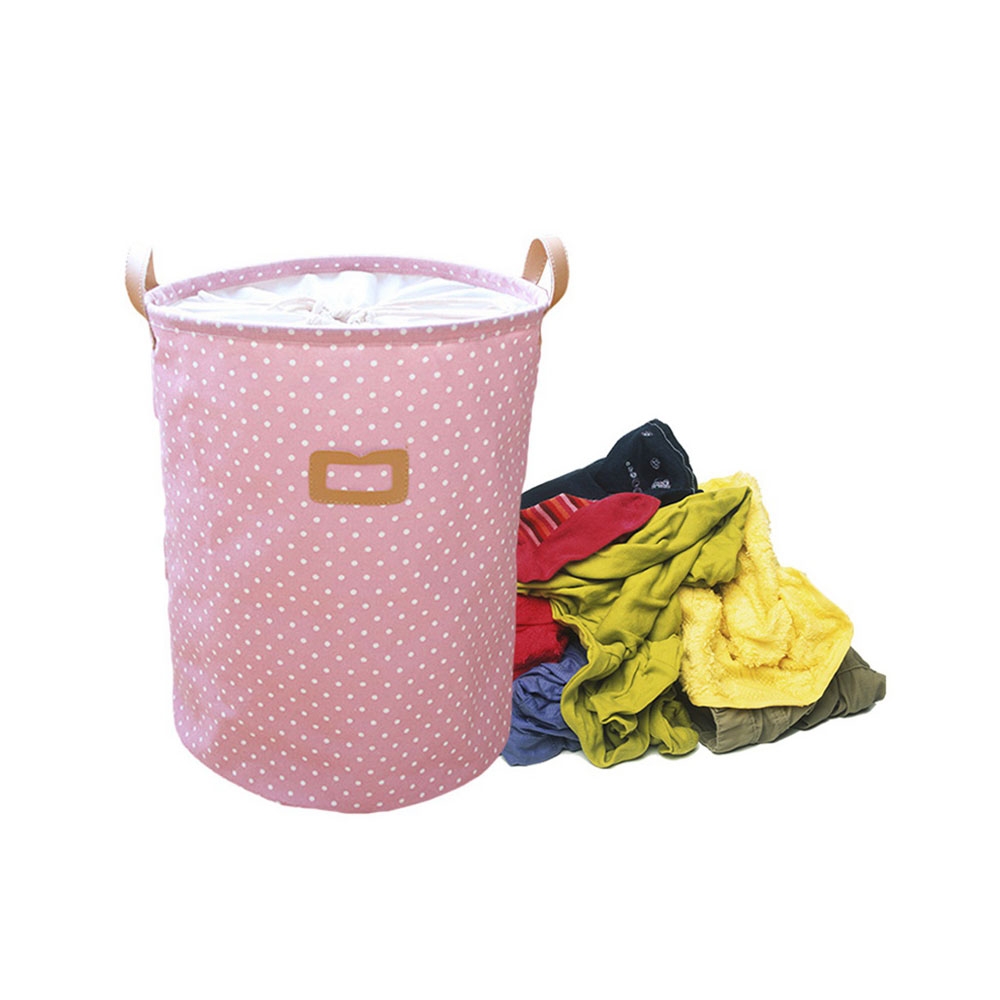 (35x40cm) Faltbarer Wäschekorb Aufbewahrungskorb Spielzeug Organizer mit Kordelzug   Tragegriffe - Rosa / Weiss