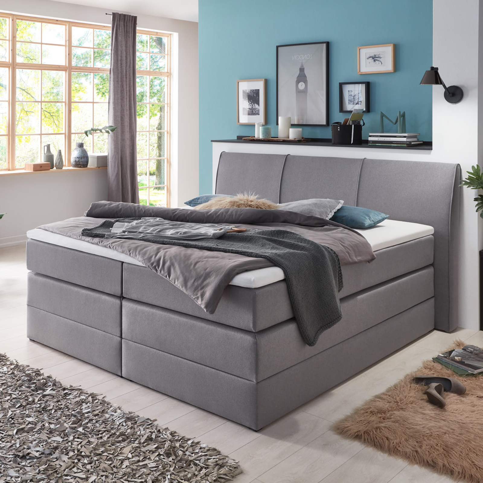 Boxspringbett - grau - H3/H4 - Taschenfederkern - 180x200 cm