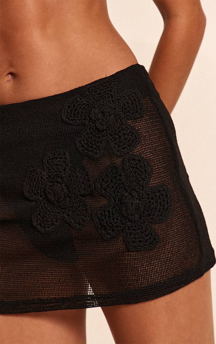 Noir Jupe De Plage Brodée Au Crochet À Motifs Floraux