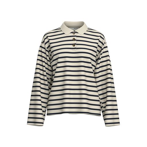 Selected Femme Wada Stripe Polotrøje, Birch/Dark Sapphire, L
