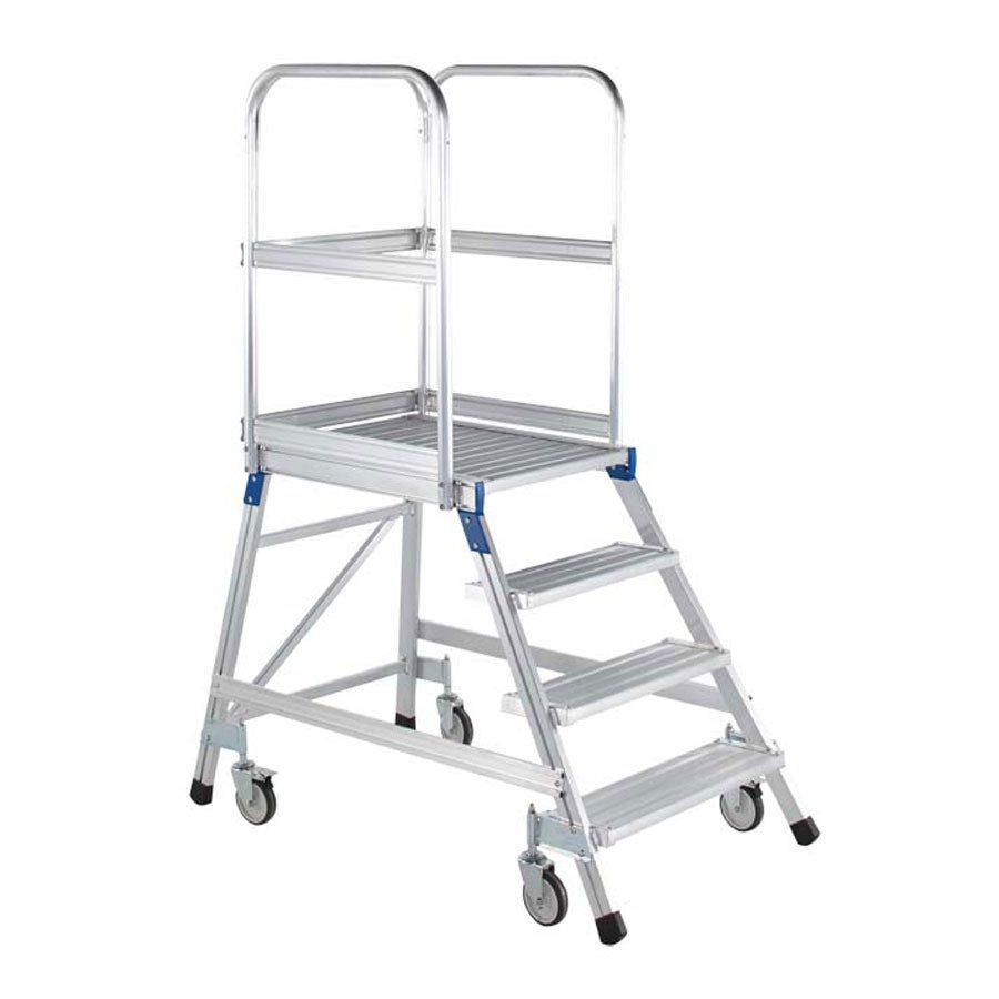 Zarges mobiele platformladder met 4 lichte metalen treden