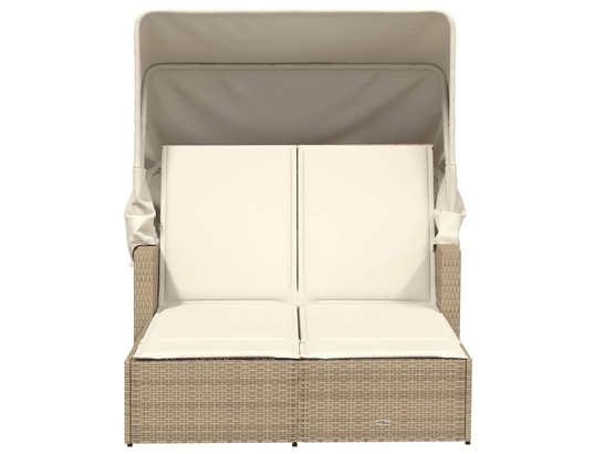 VIDAXL - Bain de soleil Chaise longue double avec auvent et coussins beige poly roti...