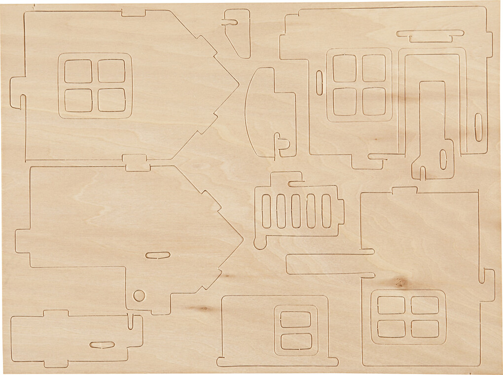 3D Træ Puslespil - Hus Med Terrasse - 19X17,5X15 CM