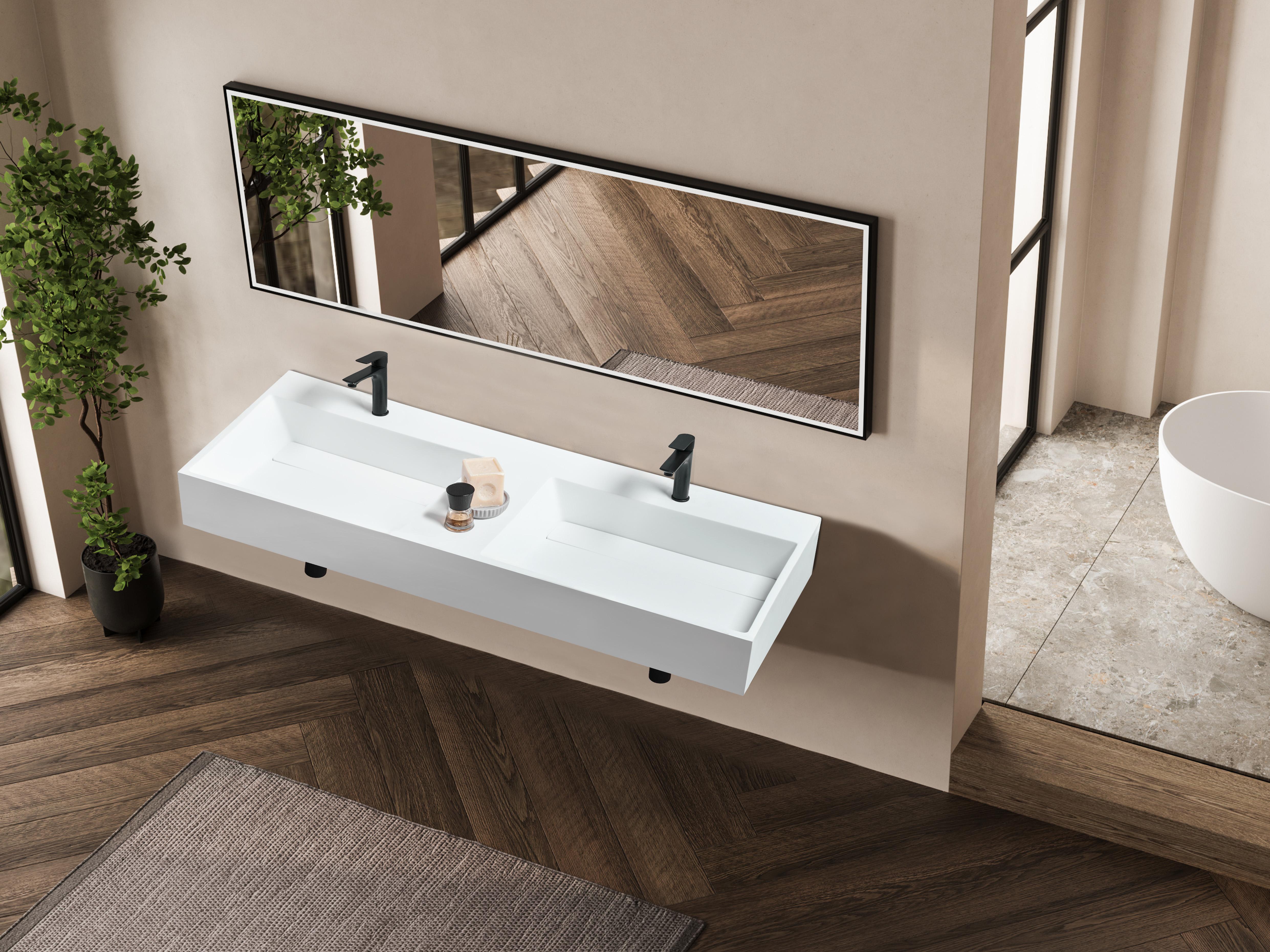 Wandgemonteerd dubbele wastafel CUSCO 120 x 48 cm Mineraal gietwerk Wit