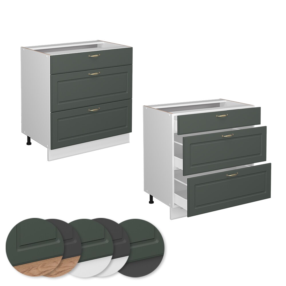Vicco Schubladenunterschrank Küchenschrank Küchenmöbel Fame-Line Landhaus Weiß Grün 80 cm Gold Küche Einbauküche Drehtür Blende Schublade Küchenunterschrank Küchenzeile