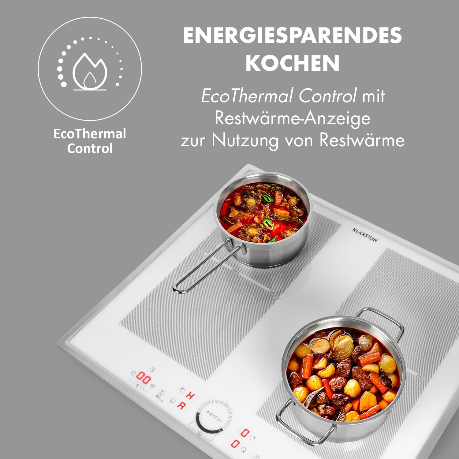 Klarstein Kochfeld, Glaskeramik, 4 Platten, Einbaukochfeld mit Touch-Display, Digitalanzeige und Timer-Funktion, Schnelles Aufheizen, 7000 Watt