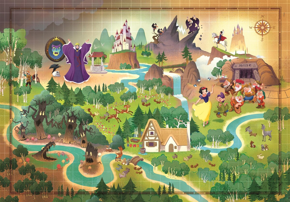 Disney Puslespil - Snehvide - Story Maps 1000 Brikker - Clementoni