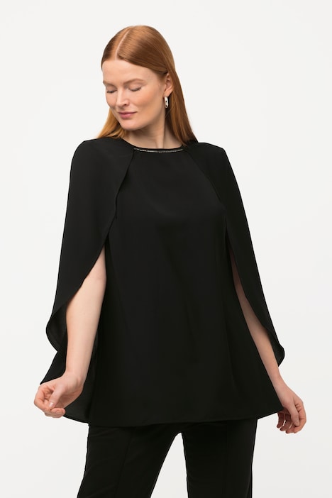 Cape-Bluse, Ziersteine, Rundhals, ärmellos