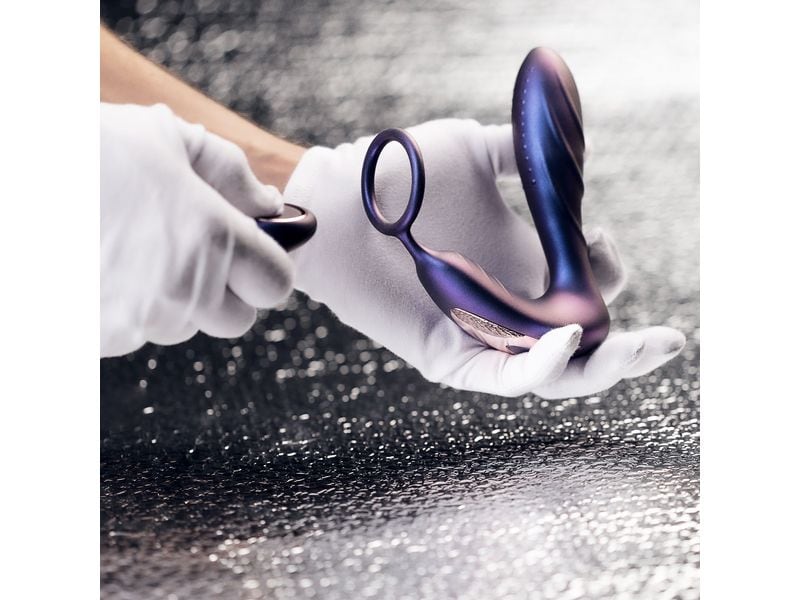 Hueman Black Hole Analvibrator mit Penisring Lila Vibrator für den Analverkehr