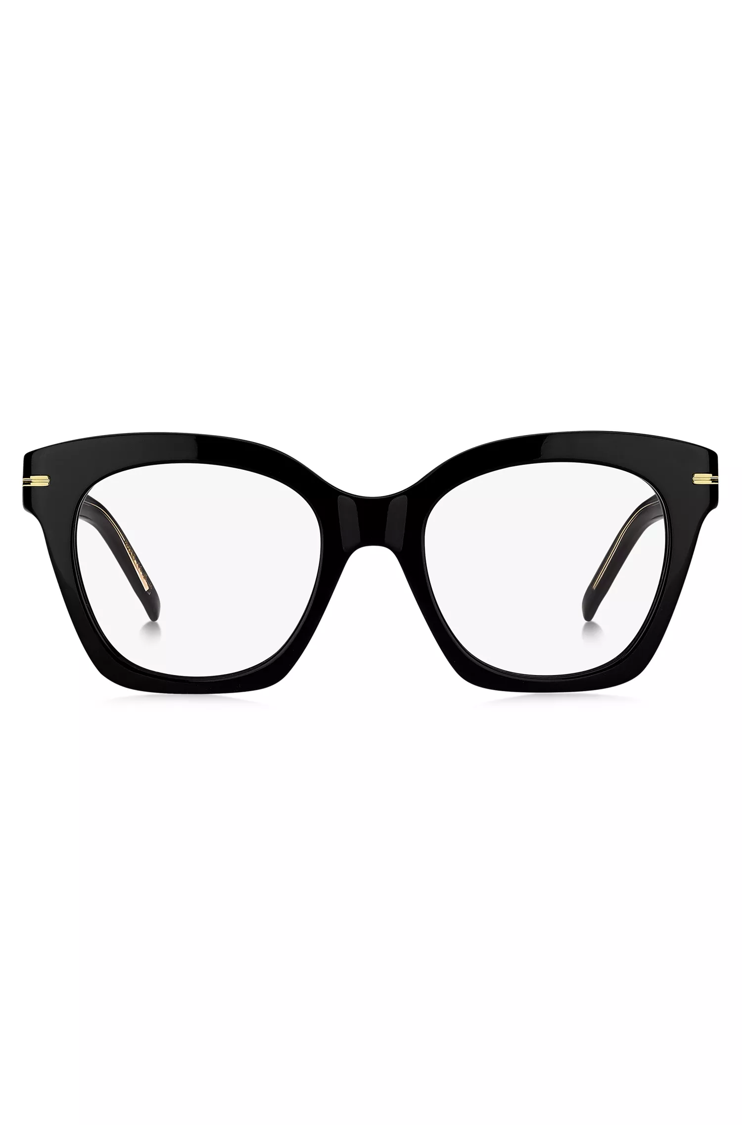 Armação de óculos BOSS em acetato preto com detalhes em dourado