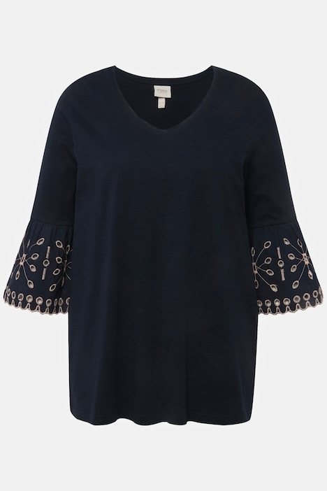 Shirt, Spitzen-Volantärmel, V-Ausschnitt, Biobaumwolle