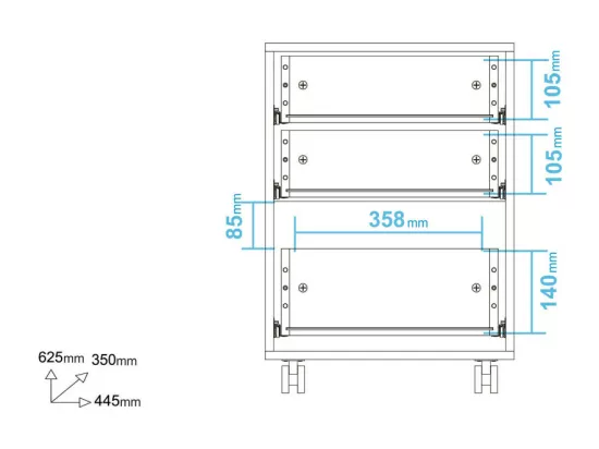 Caisson Roulant 3 Tiroirs Blanc Multi usages L 44.5 H 62.5 P 35 cm