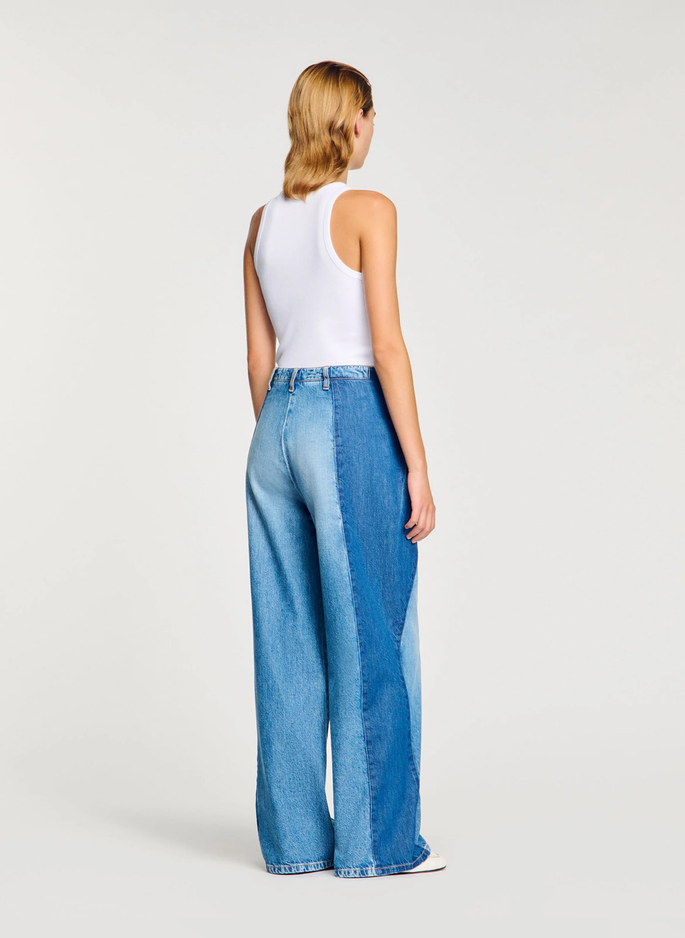 Jean large à empiècements en coton| Bleu