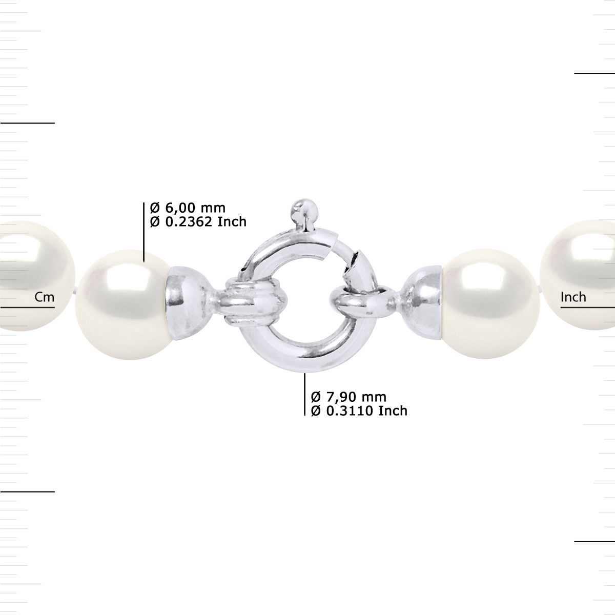 Bracelet Perles de Culture d'Eau Douce 6-7 mm Blanches Fermoir Prestige Or Blanc