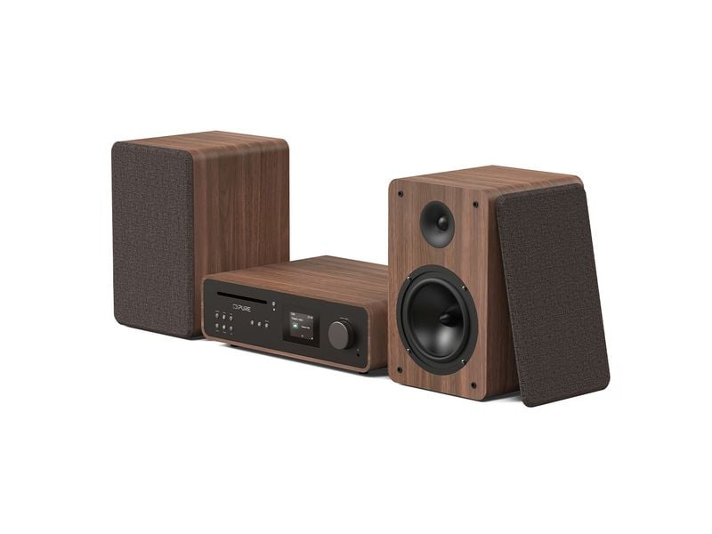 Pure Micro-HiFi Anlage Classic Stereo Schwarz/Walnuss Kräftige Stereo-Anlage mit 2 Lautsprechern