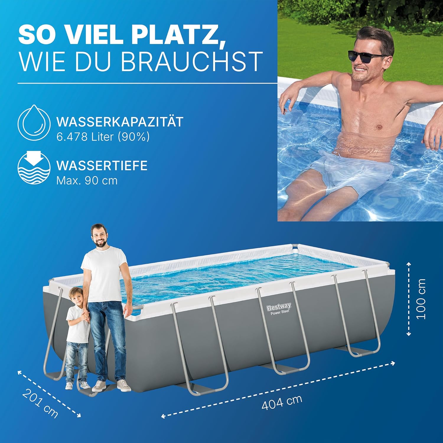 Bestway® Power Steel™ Solo Pool ohne Zubehör 404 x 201 x 100 cm, grau, eckig
