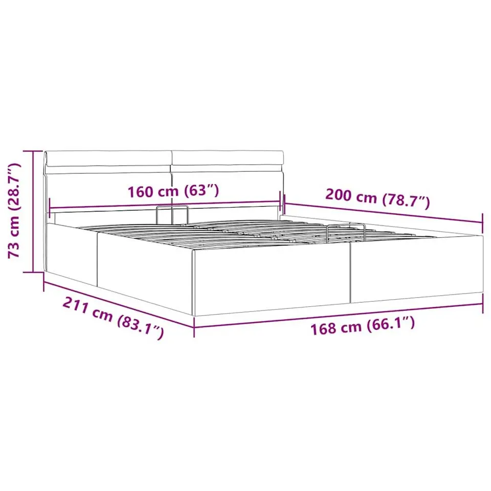 vidaXL - Bed met opbergruimte en LED - Zwart - Kunstleer - 160x200 cm
