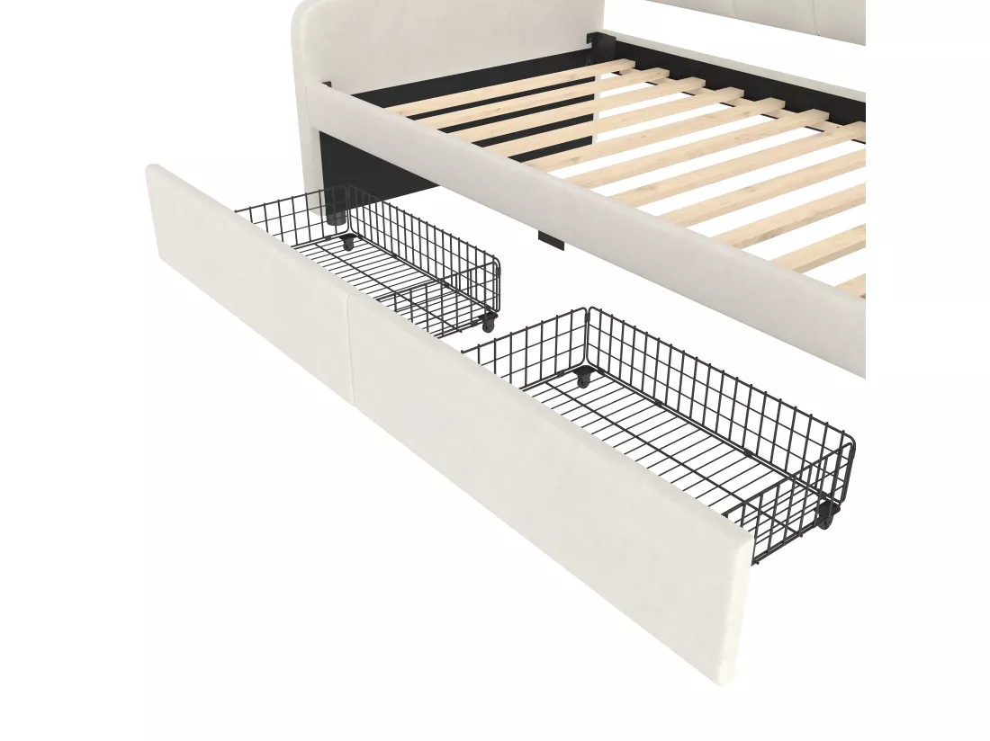 Canapé-lit 90x200 cm - avec éclairage LED - avec 2 tiroirs - velours - beige (sans matelas)