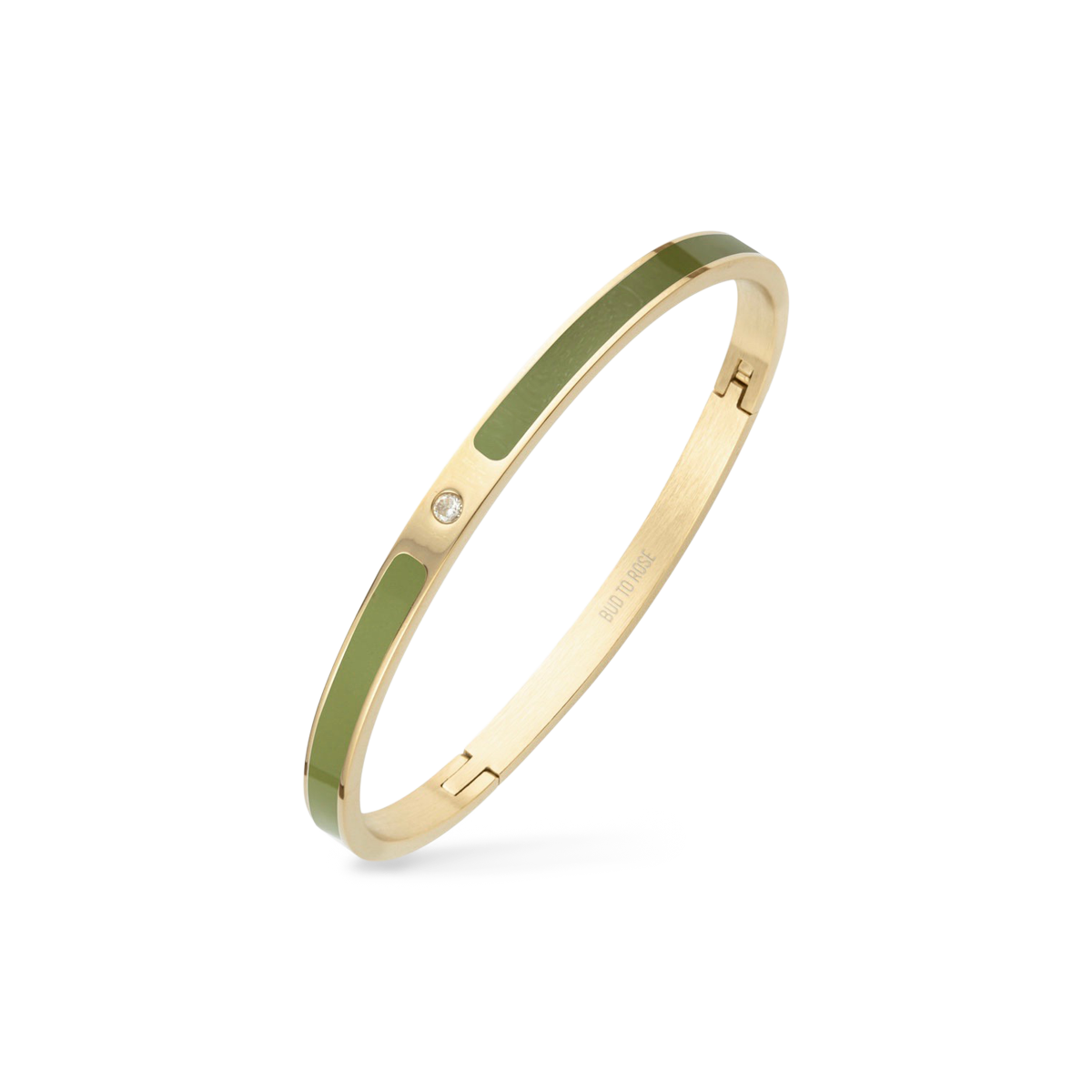 Faye-armbånd | 14k forgyldt rustfrit stål/emalje/cubic zirkonia. Ø6 cm. | Olive Green | BUD TO ROSE
