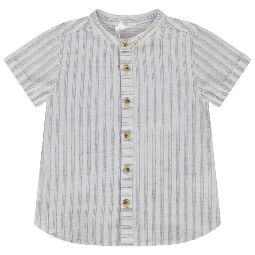 Chemise manches courtes rayée à col mao pour bébé garçon - Blanc