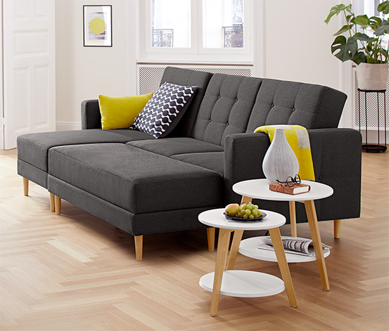 Federkern-Eckschlafsofa mit Stauraumbank