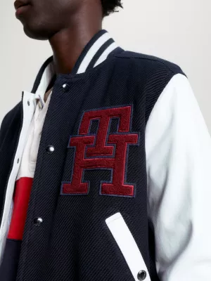 Jaqueta Varsity com Mangas em Couro Contrastante