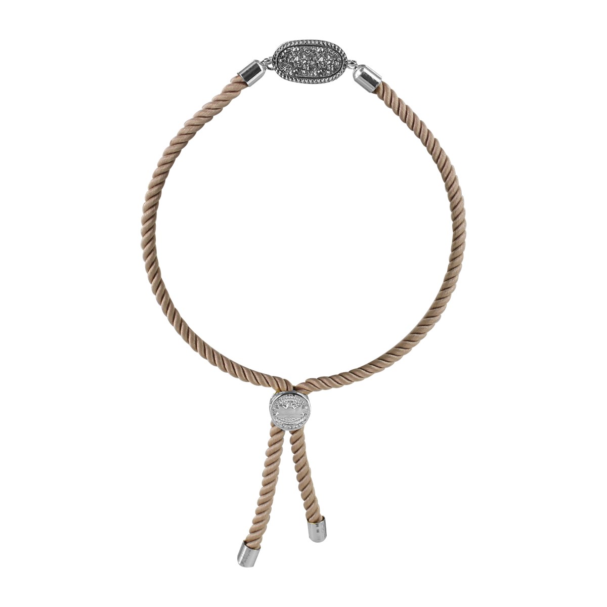Bracelet cordon fantaisie Beige et acier argenté