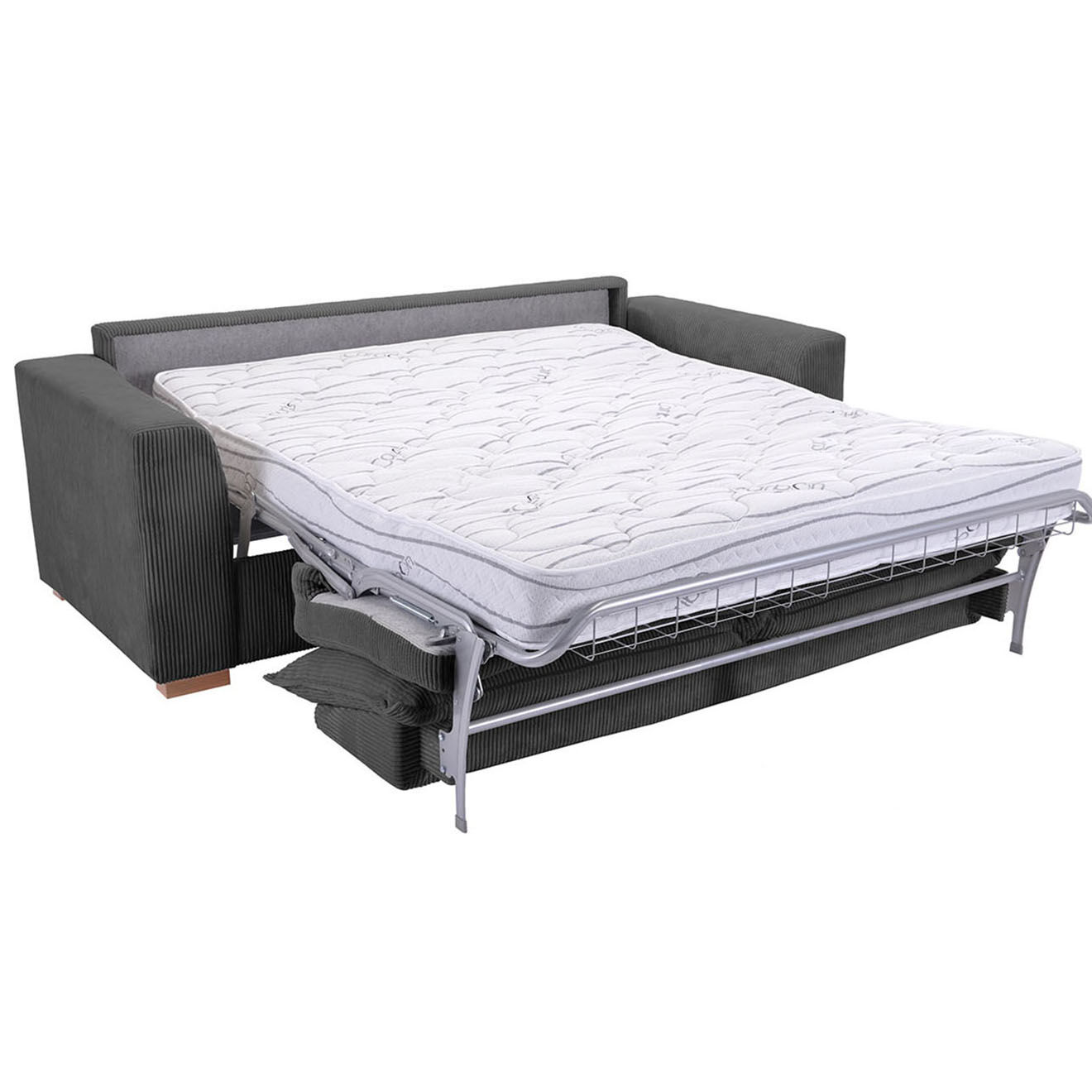 Bobochic Canapé droit augustin ouverture express velours côtelé gris foncé  - 205x97x96 cm