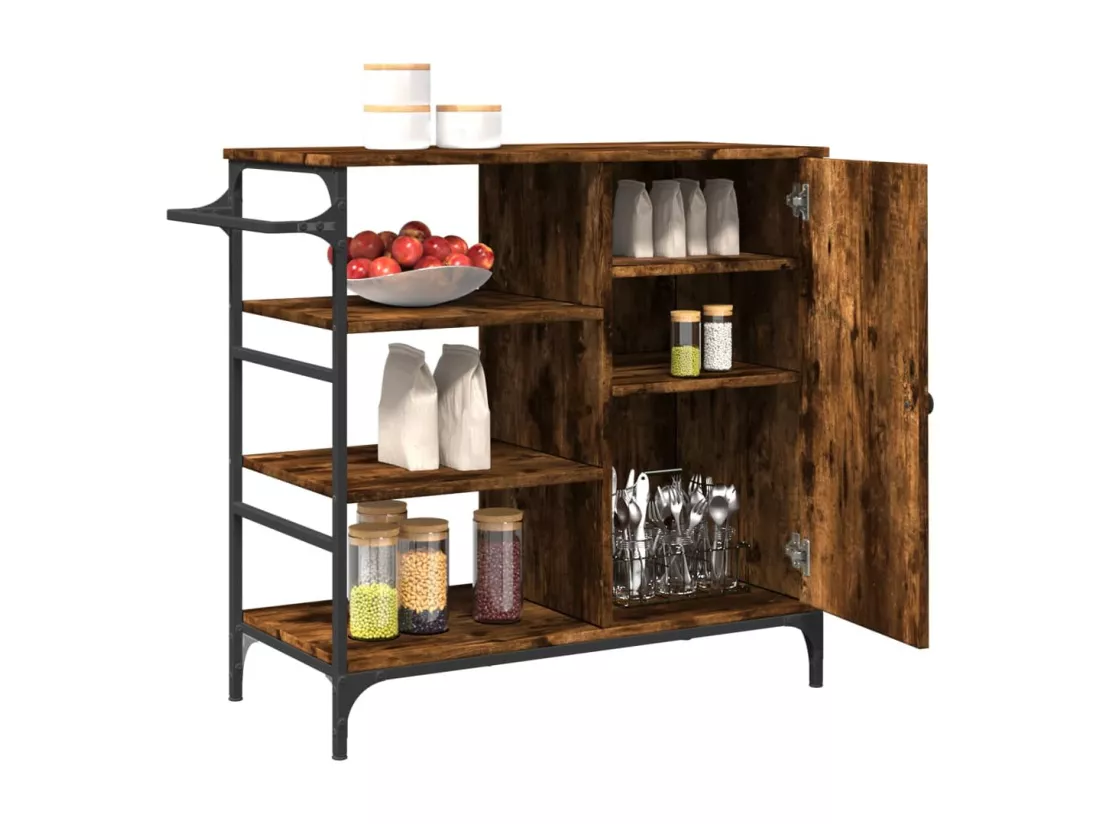 Chariot de cuisine chêne fumé 87,5x38,5x84,5 cm bois ingénierie