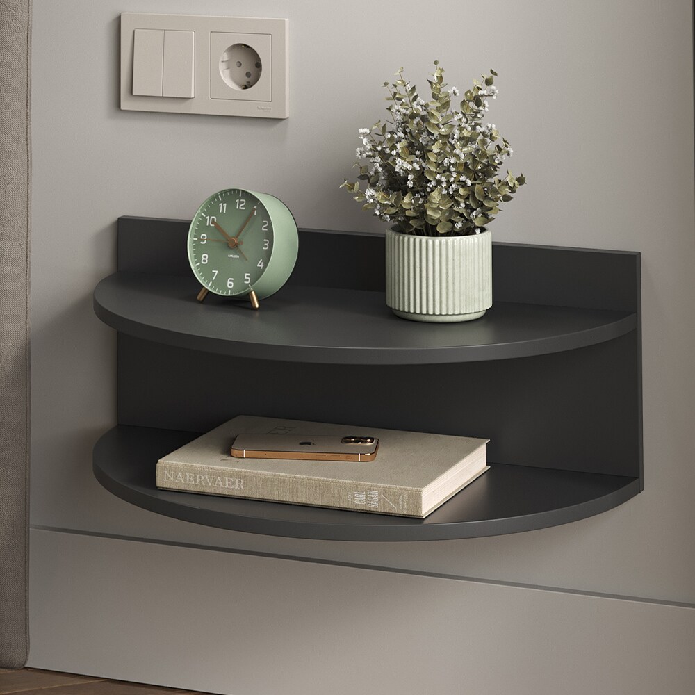 Vicco Wandregal Axel, hängend, 58,5 x 31 cm, Schwarz mit 2 Ablagen, Bücherregal