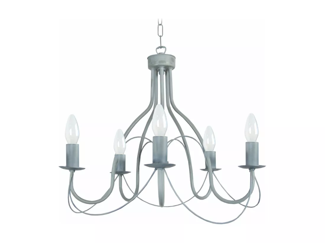 Lustre flame 5 bras métal gris 80 cm.