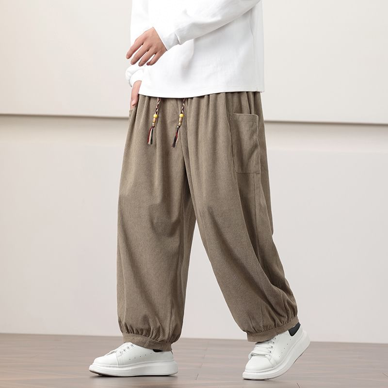 YIKES - Effen corduroy harembroek met trekkoord in de taille