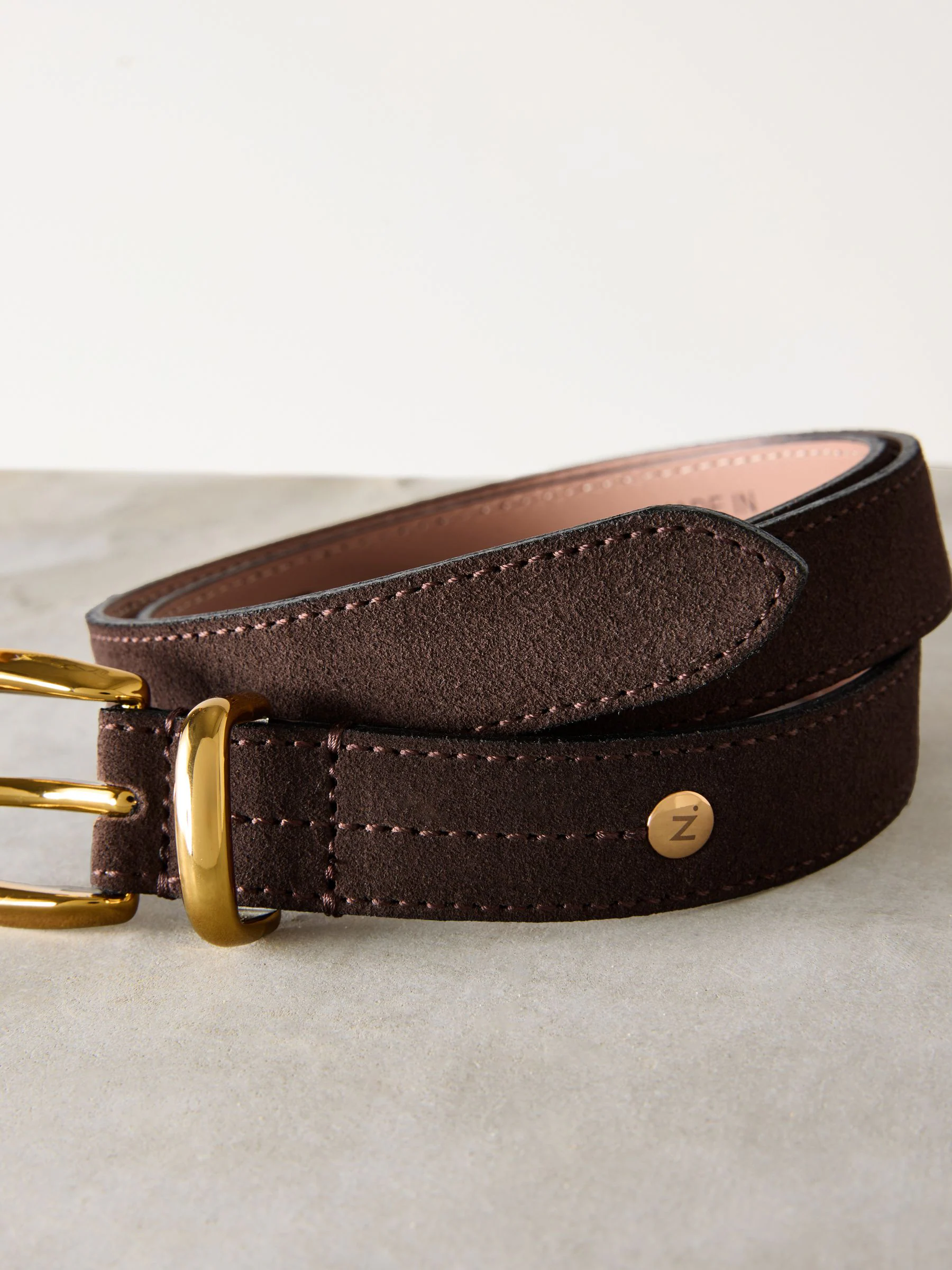 Chocoladebruin suède - N. Premium Made In Italië riem met gemiddelde breedte