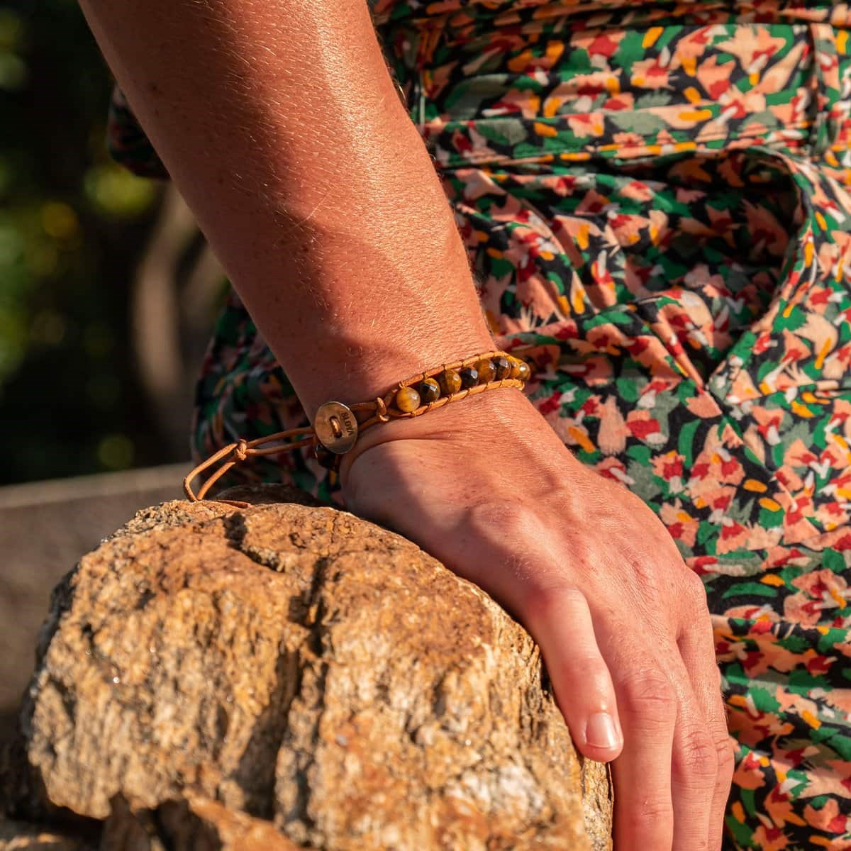 Bracelet Facelia en pierres naturelles Oeil de tigre et cuir véritable
