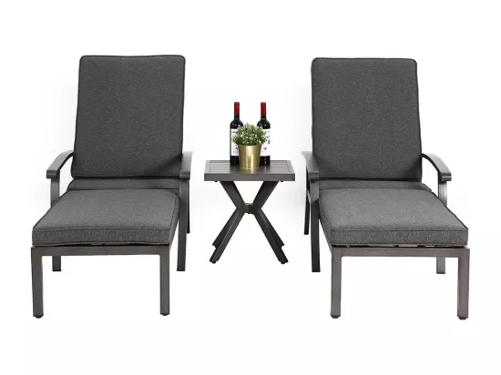 Chaise longue de patio 1 pièce en aluminium antirouille inclinable et réglable avec coussin gris imperméable en coton meuble transat piscine extérieur