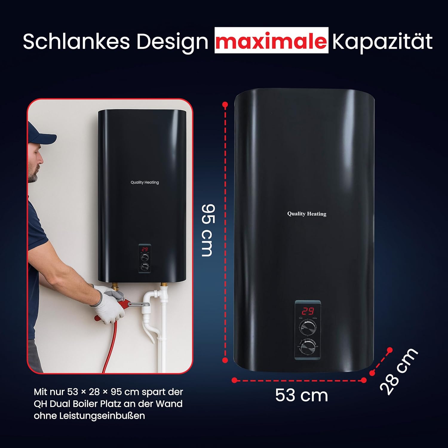 Hochwertiger Doppel-Elektroboiler – 1500 Watt, mit digitaler Steuerung, inkl. Sicherheitsventil, energiesparend (30 l)