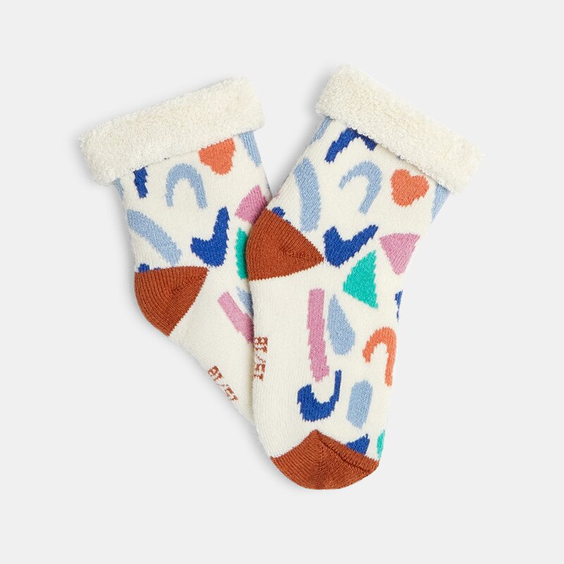 Chaussettes bébé garçon fourrées sherpa motif terrazzo blanches Catimini Blanc