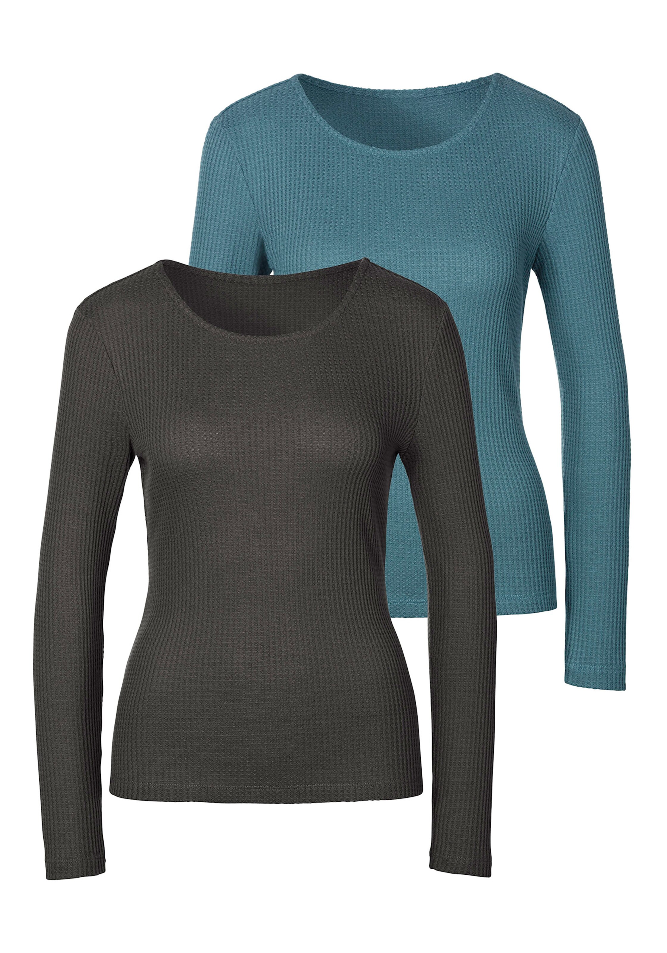 LASCANA Langarmshirt in anthrazit, petrol